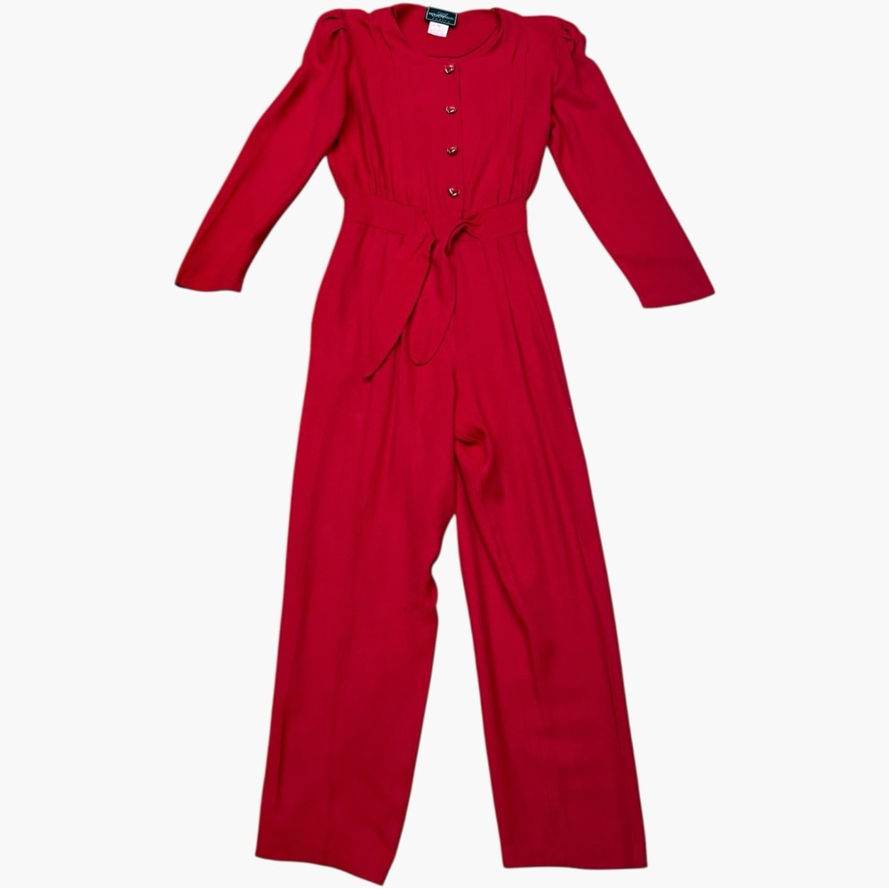 Vintage Red Long Sleeve Button Front Jumpsuit Size 10 Molly Malloy Petite - Picture 15 of 15